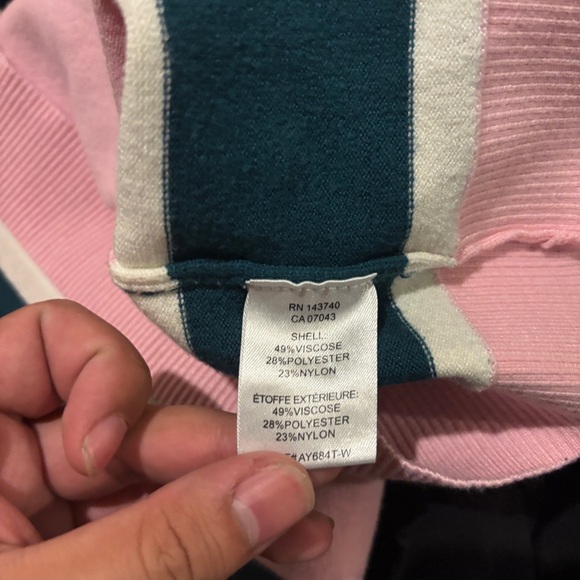 Anthropologie Grey Lab Rugby Polo Sweatshirt Pink Green Fall Casual Size Large - Picture 6 of 6